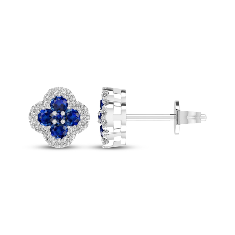 Main Image 3 of Blue & White Lab-Created Sapphire Clover Stud Earrings Sterling Silver
