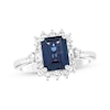 Thumbnail Image 1 of Emerald-Cut Lab-Created Alexandrite & White Lab-Created Sapphire Halo Ring Sterling Silver