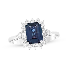 Emerald-Cut Lab-Created Alexandrite & White Lab-Created Sapphire Halo Ring Sterling Silver
