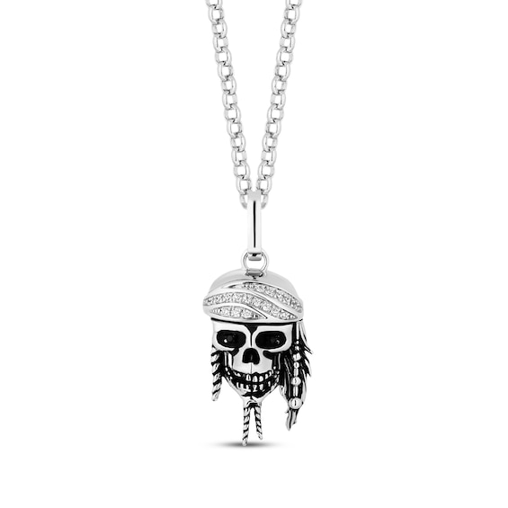 Disney Treasures Pirates of the Caribbean Diamond Skull Necklace 1/8 ct tw Sterling Silver 20"