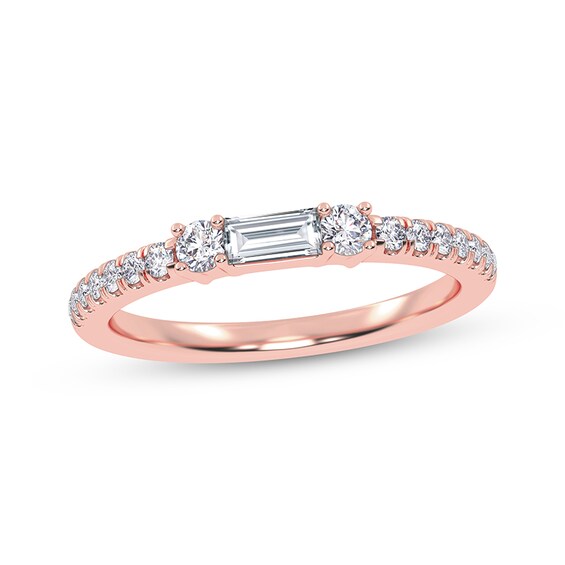 Adore Baguette & Round-Cut Diamond Three-Stone Stackable Anniversary Ring 1/4 ct tw 14K Rose Gold