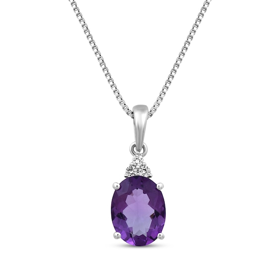 Oval-Cut Amethyst & White Lab-Created Sapphire Necklace Sterling Silver 18"