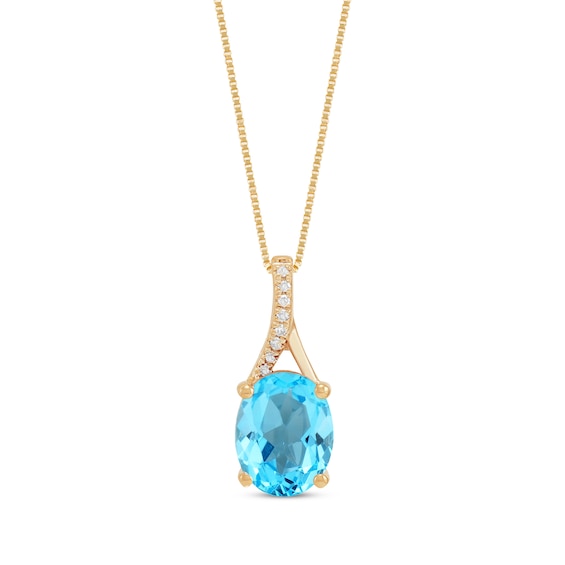 Oval-Cut Swiss Blue Topaz & Diamond Accent Necklace 10K Yellow Gold 18"