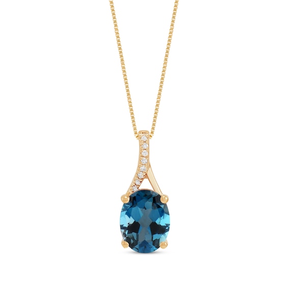 Oval-Cut London Blue Topaz & Diamond Accent Necklace 10K Yellow Gold 18"