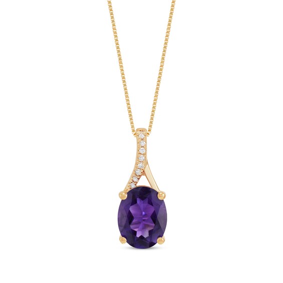 Oval-Cut Amethyst & Diamond Accent Necklace 10K Yellow Gold 18"