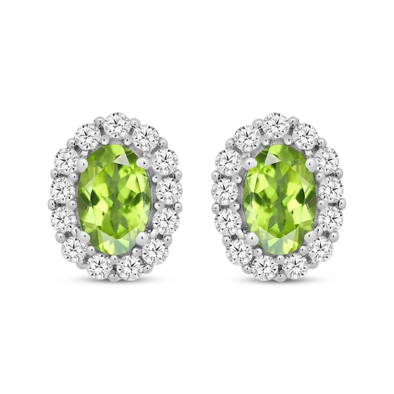 Oval-Cut Peridot & White Lab-Created Sapphire Halo Earrings Sterling Silver