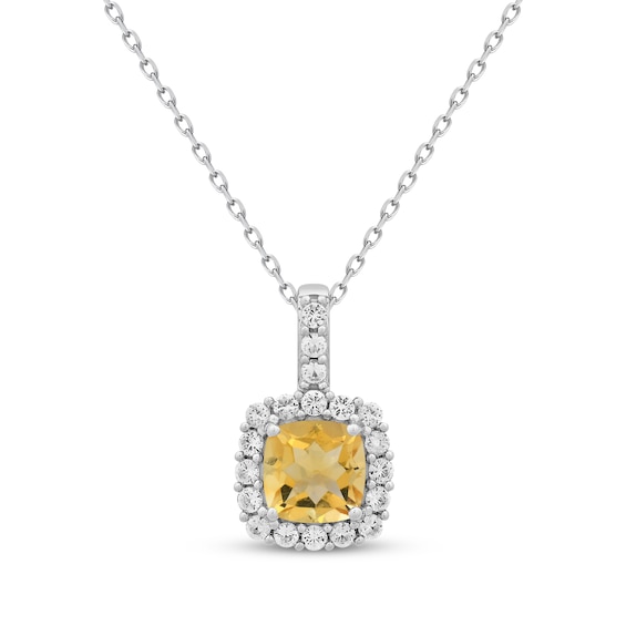 Cushion-Cut Citrine & White Lab-Created Sapphire Necklace Sterling Silver 18"