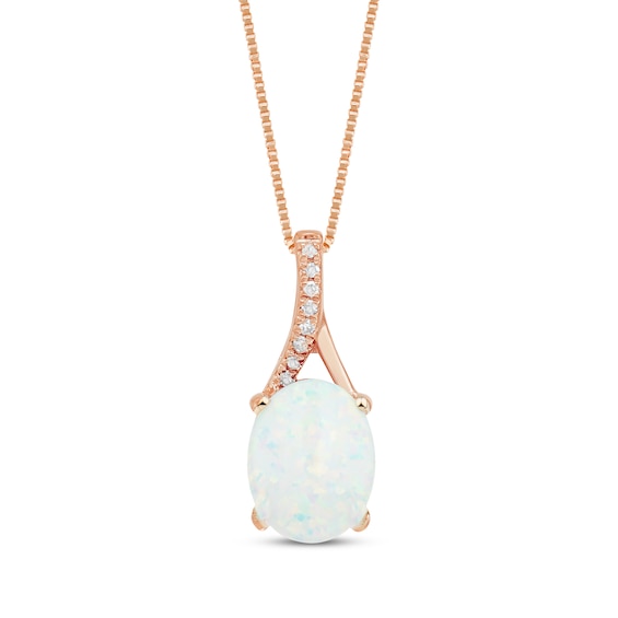 Oval-Cut Lab-Created Opal & Diamond Accent Necklace 10K Rose Gold 18"
