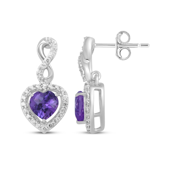 Heart-Shaped Amethyst & White Lab-Created Sapphire Infinity Drop Earrings Sterling Silver