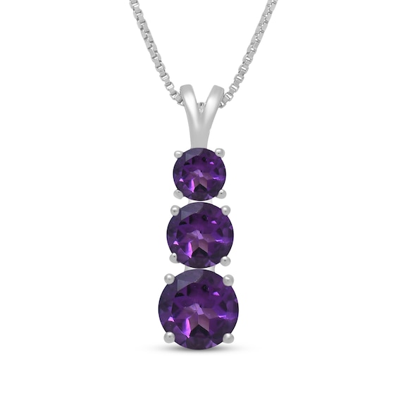 Amethyst Graduated Three-Stone Necklace Sterling Silver 18"