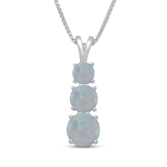Lab-Created Opal Graduated Three-Stone Necklace Sterling Silver 18"