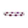 Thumbnail Image 1 of Emerald-Cut Lab-Created Ruby & White Lab-Created Sapphire Milgrain Bracelet Sterling Silver 7.5"