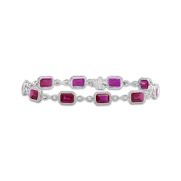 Emerald-Cut Lab-Created Ruby & White Lab-Created Sapphire Milgrain Bracelet Sterling Silver 7.5"