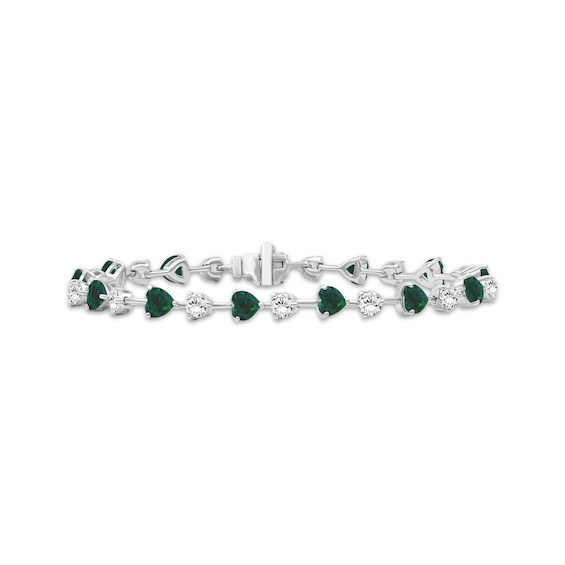 Heart-Shaped Lab-Created Emerald & White Lab-Created Sapphire Bracelet Sterling Silver 7.5"