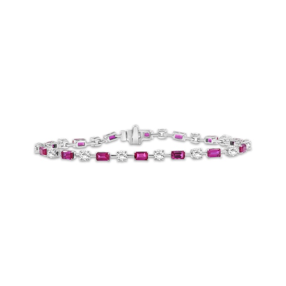 Emerald-Cut Lab-Created Ruby & White Lab-Created Sapphire Bracelet Sterling Silver 7.5"