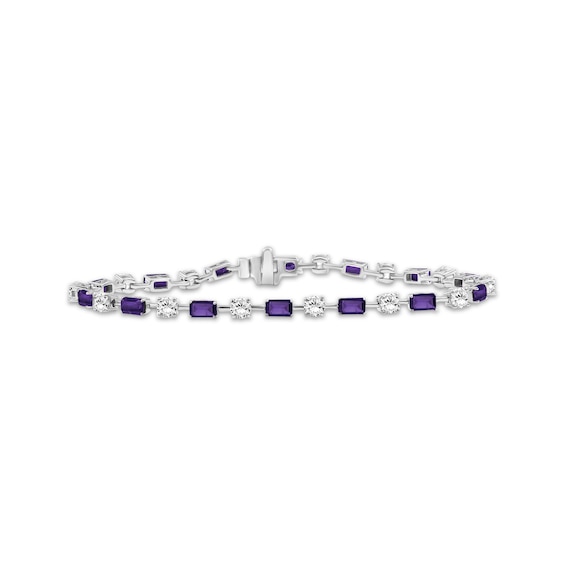 Emerald-Cut Amethyst & White Lab-Created Sapphire Bracelet Sterling Silver 7.5"
