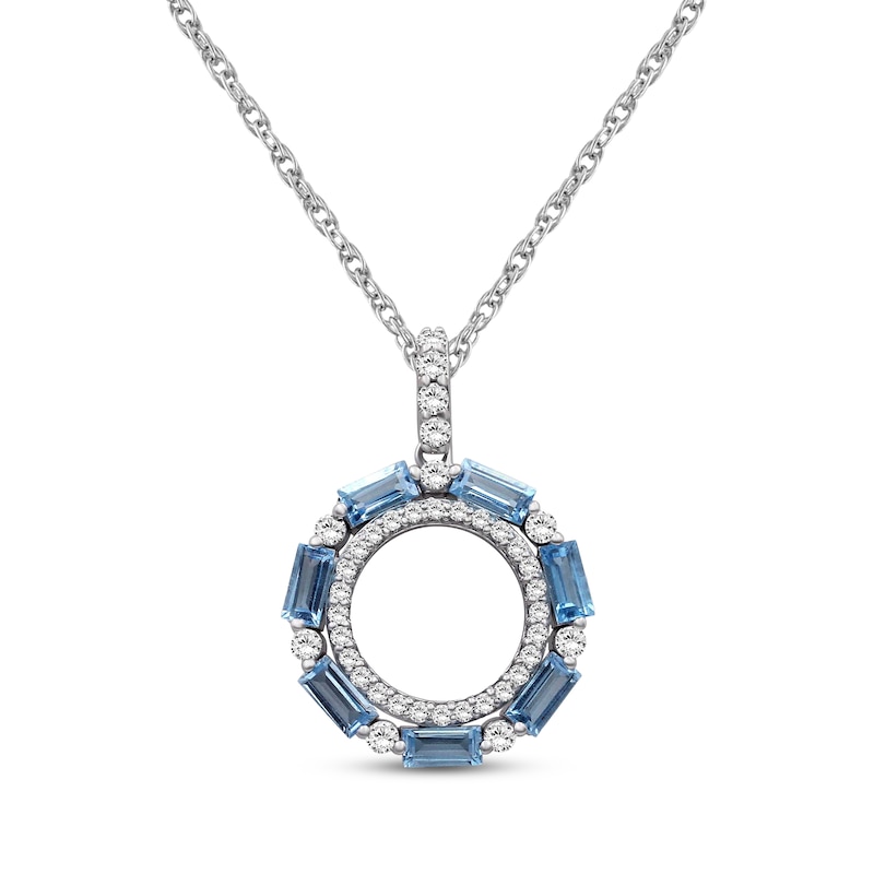 Main Image 1 of Baguette-Cut Swiss Blue Topaz & White Lab-Created Sapphire Circle Necklace Sterling Silver 18"