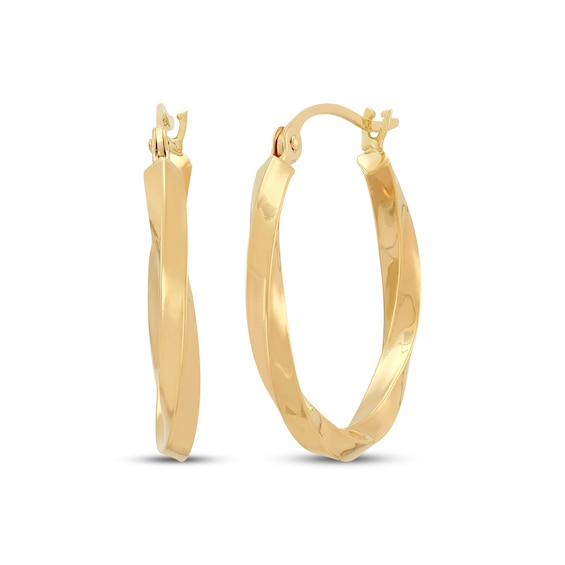 Twist Hoop Earrings 18mm Hollow 10K Yellow Gold