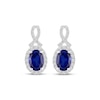 Thumbnail Image 2 of Oval-Cut Blue Lab-Created Sapphire & White Lab-Created Sapphire Halo Earrings Sterling Silver