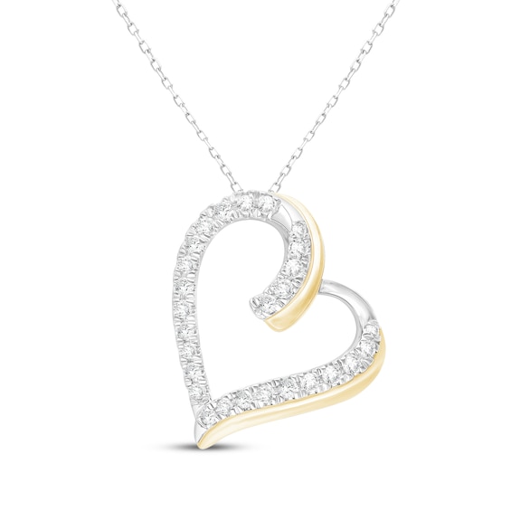 KAY Lab-Grown Diamonds Tilted Heart Necklace 1/3 ct tw Sterling Silver & 10K Yellow Gold 18"