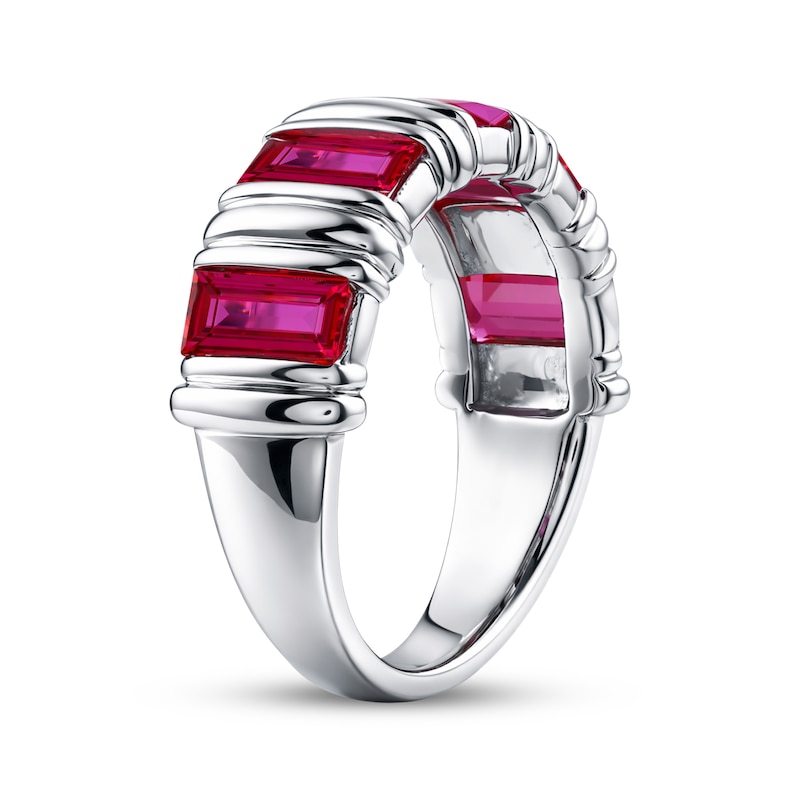 Main Image 2 of Baguette-Cut Lab-Created Ruby Ring Sterling Silver