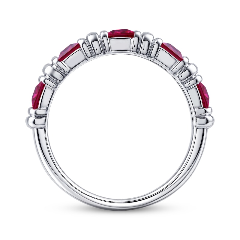 Main Image 3 of Baguette-Cut Lab-Created Ruby Ring Sterling Silver