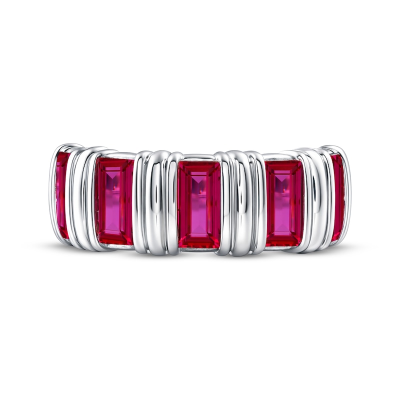 Main Image 4 of Baguette-Cut Lab-Created Ruby Ring Sterling Silver