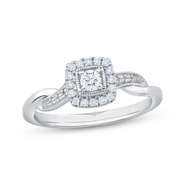 Diamond Vintage-Inspired Cushion Halo Promise Ring 1/5 ct tw Sterling Silver