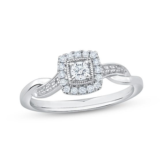 Diamond Vintage-Inspired Cushion Halo Promise Ring 1/5 ct tw Sterling Silver