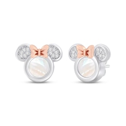 Disney Treasures Minnie Mouse Mother-of-Pearl & Diamond Stud Earrings 1/20 ct tw Sterling Silver & 10K Rose Gold