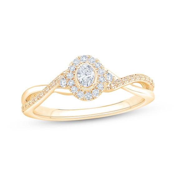 KAY Lab-Grown Diamonds Oval-Cut Halo Promise Ring 1/5 ct tw 10K Yellow Gold