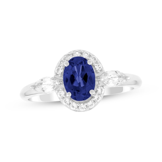 Oval-Cut Blue & White Lab-Created Sapphire Halo Ring Sterling Silver