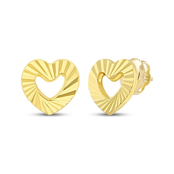 Textured Open Heart Stud Earrings 14K Yellow Gold