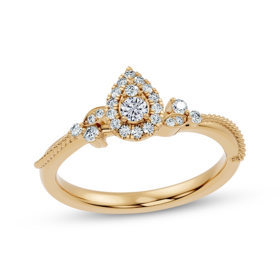 Diamond Teardrop Halo Promise Ring 1/5 ct tw 10K Yellow Gold