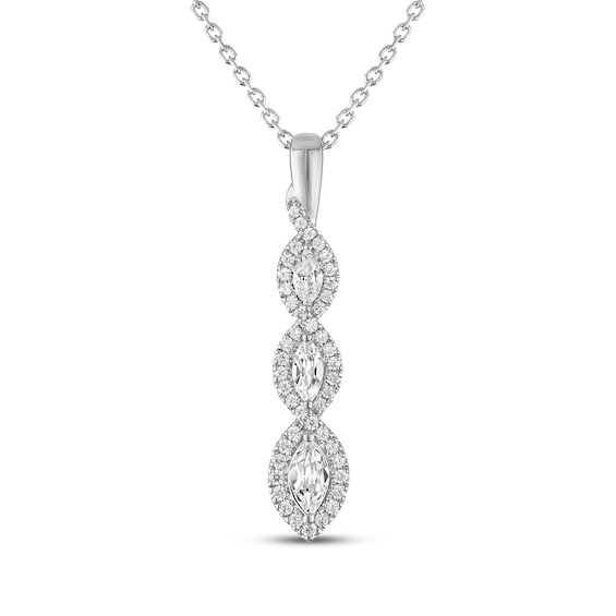 KAY Lab-Grown Diamonds Marquise-Cut Halo Swirl Necklace 1/2 ct tw Sterling Silver 18"