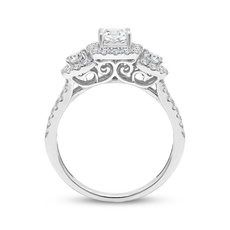 Main Image 2 of Memories Moments Magic Three-Stone Princess & Round-Cut Diamond Engagement Ring 1 ct tw 14K White Gold