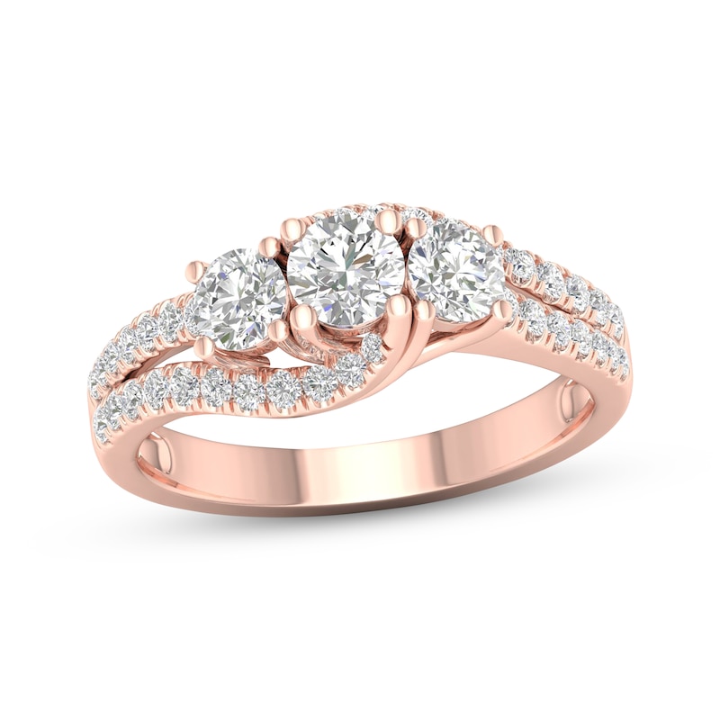 Main Image 1 of Diamond Three-Stone Swirl Engagement Ring 1 ct tw 14K Rose Gold