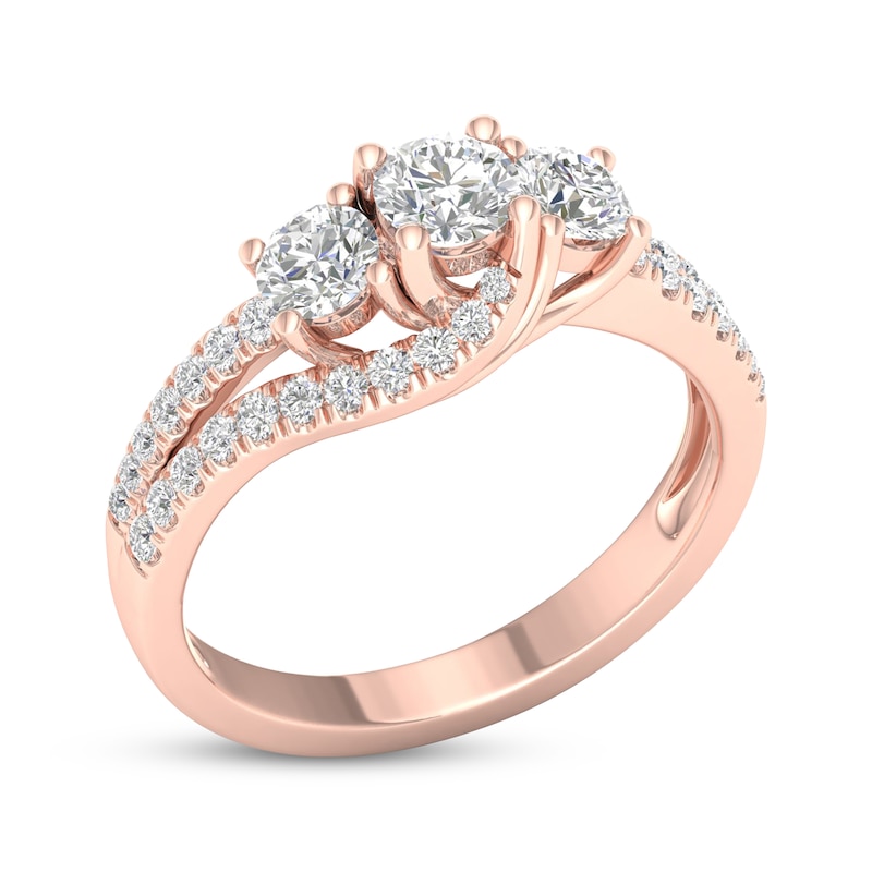 Diamond Three-Stone Swirl Engagement Ring 1 ct tw 14K Rose Gold
