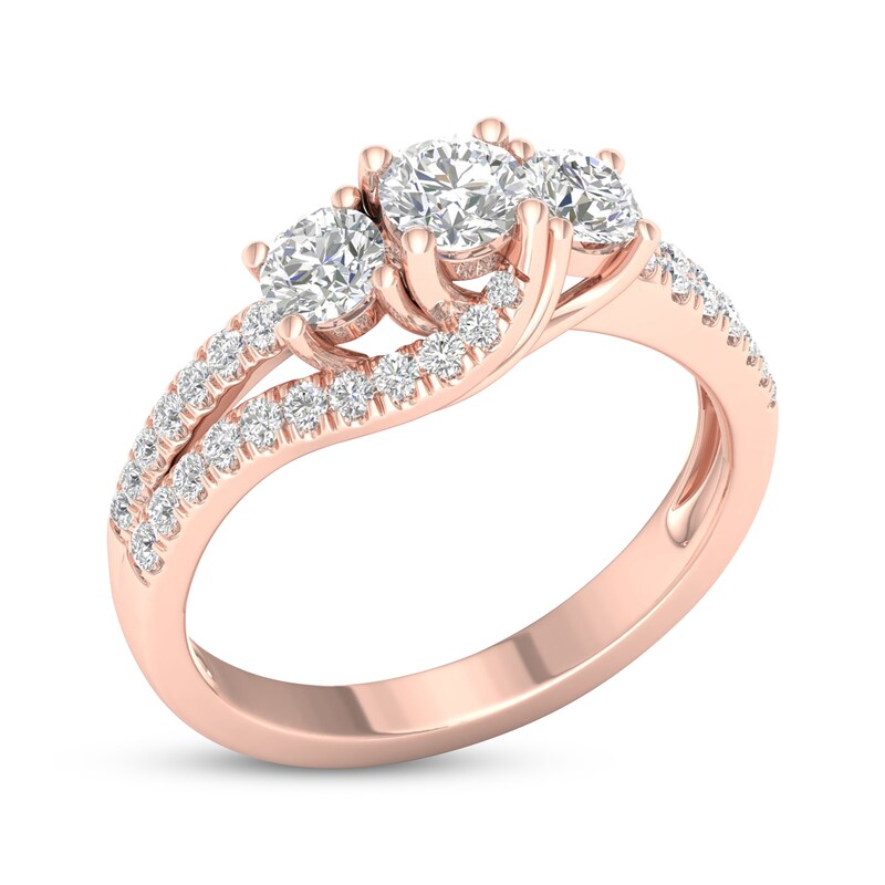 Main Image 2 of Diamond Three-Stone Swirl Engagement Ring 1 ct tw 14K Rose Gold