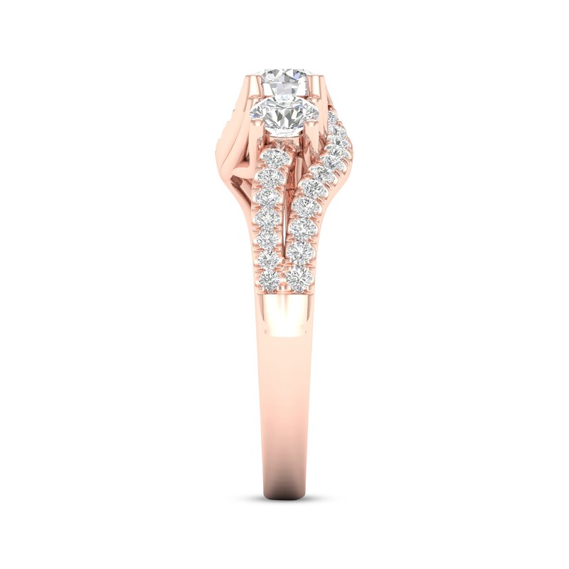 Main Image 3 of Diamond Three-Stone Swirl Engagement Ring 1 ct tw 14K Rose Gold