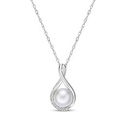 Cultured Pearl & White Lab-Created Sapphire Swirl Necklace Sterling Silver 18&quot;