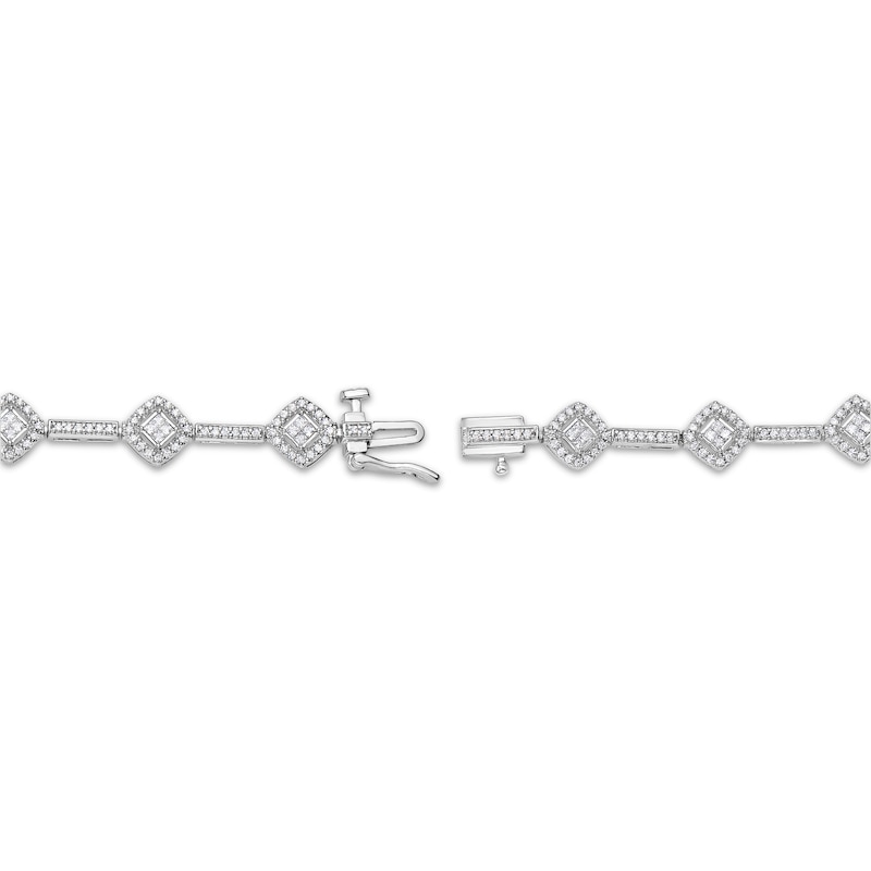 Main Image 3 of Princess & Round-Cut Diamond Cushion-Link Bracelet 1-1/2 ct tw 10K White Gold 7.25"