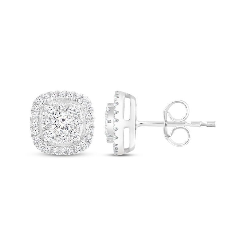 Multi-Diamond Cushion Frame Stud Earrings 1/2 ct tw 14K White Gold