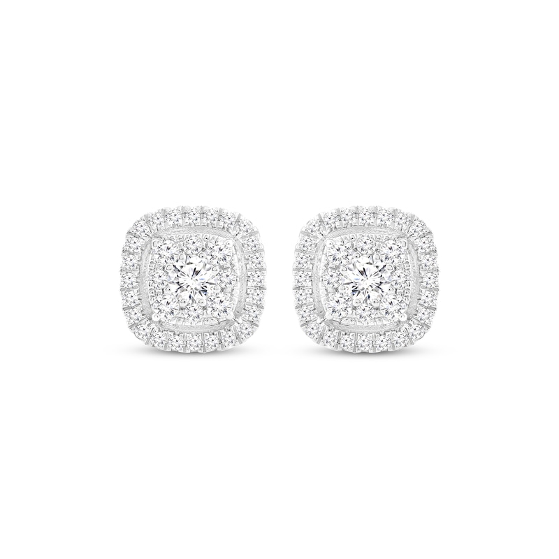 Main Image 2 of Multi-Diamond Cushion Frame Stud Earrings 1/2 ct tw 14K White Gold