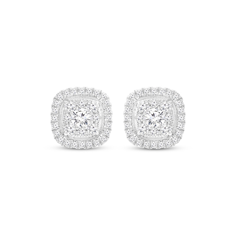 Multi-Diamond Cushion Frame Stud Earrings 1/2 ct tw 14K White Gold