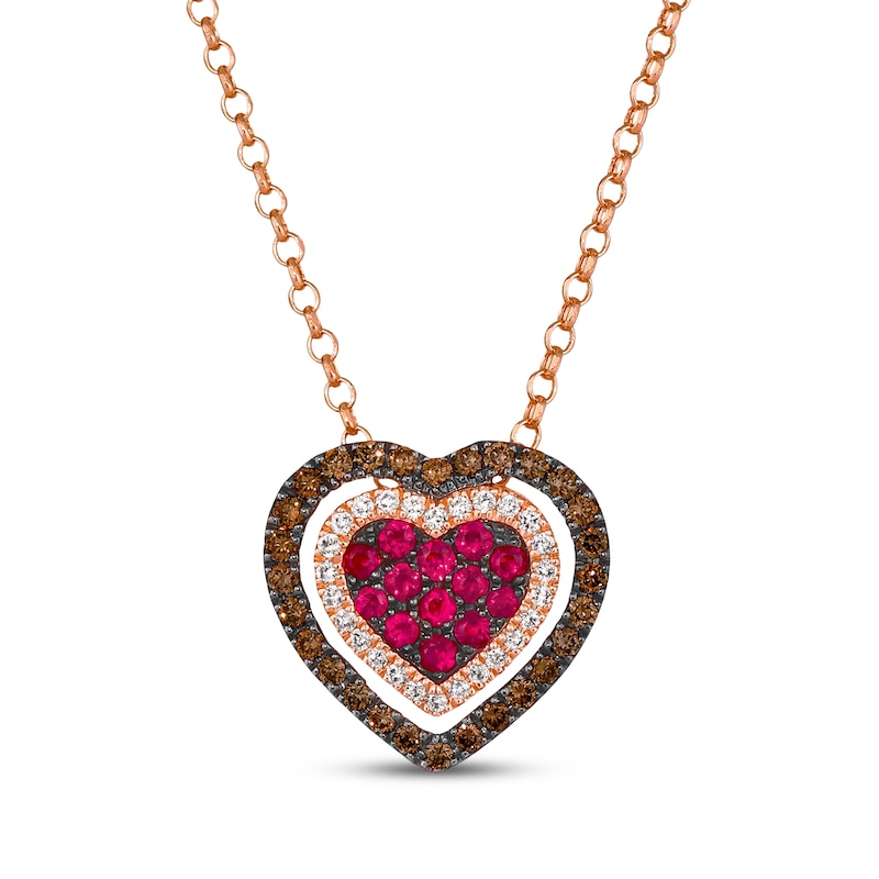 Godiva x Le Vian Ruby Heart Necklace 3/8 ct tw Diamonds 14K Strawberry Gold 19"