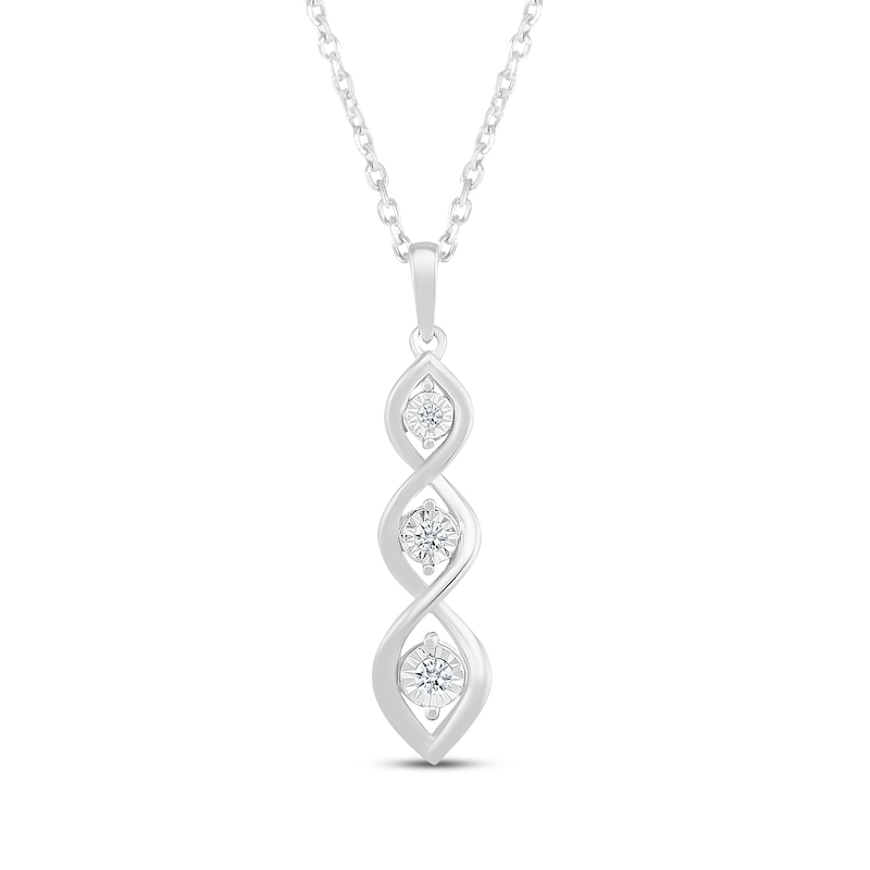 Main Image 1 of Diamond Three-Stone Twist Drop Necklace 1/10 ct tw 10K White Gold 18"