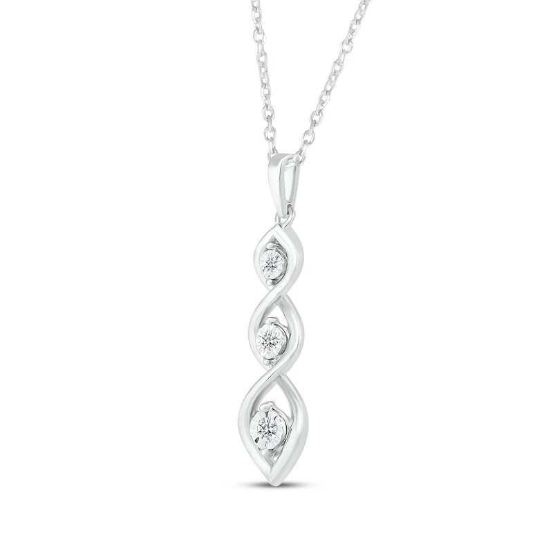 Main Image 2 of Diamond Three-Stone Twist Drop Necklace 1/10 ct tw 10K White Gold 18"