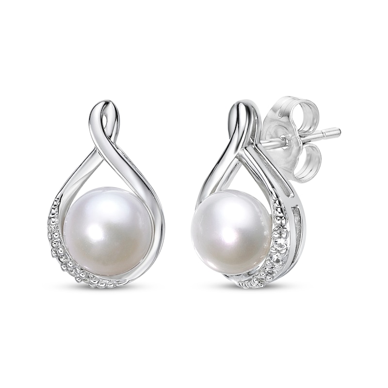 Cultured Pearl & White Lab-Created Sapphire Twist Earrings Sterling Silver
