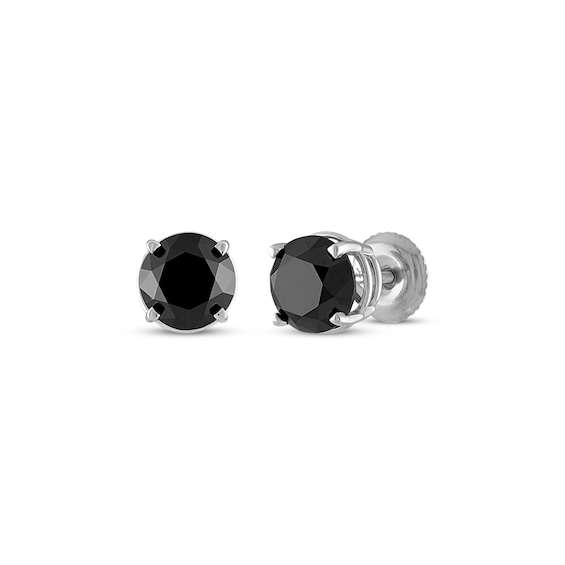 Black Diamond Solitaire Stud Earrings 3 ct tw 14K White Gold (I3)